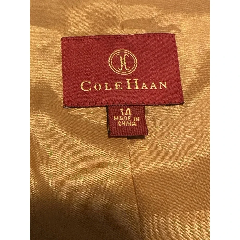 COLE HAAN 100%‎ Lambskin Leather Wing Collar Zip Jacket Camel Beige Women Sz 14